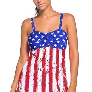 New Women 2pc Patriotic American Flag Tankini Swimsuit Sizes Med Lrg XL 2XL 3XL